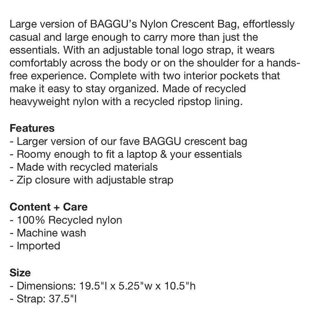 ✨BNWT - BAGGU Large Nylon Crescent Bag - Black✨ - Picture 6 of 6